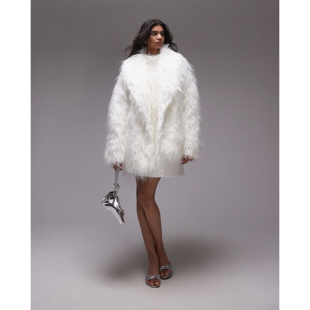 Topshop Shag Faux Fur Jacket - White, M